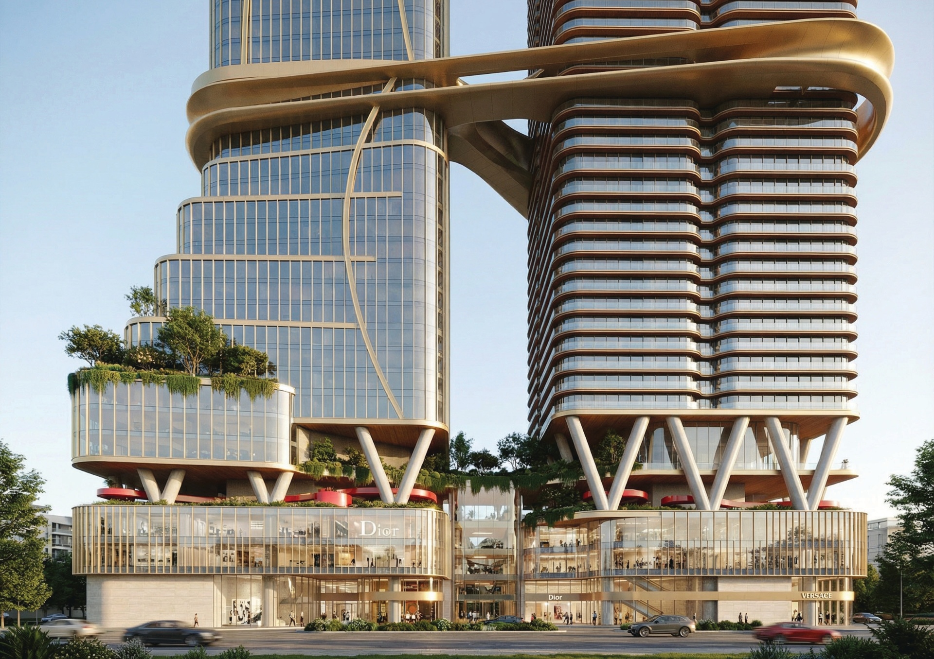 Epicenter tower with luxury brand retail podium
